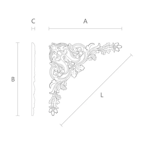 N-135.1 medium corner decorative flower wood carving applique